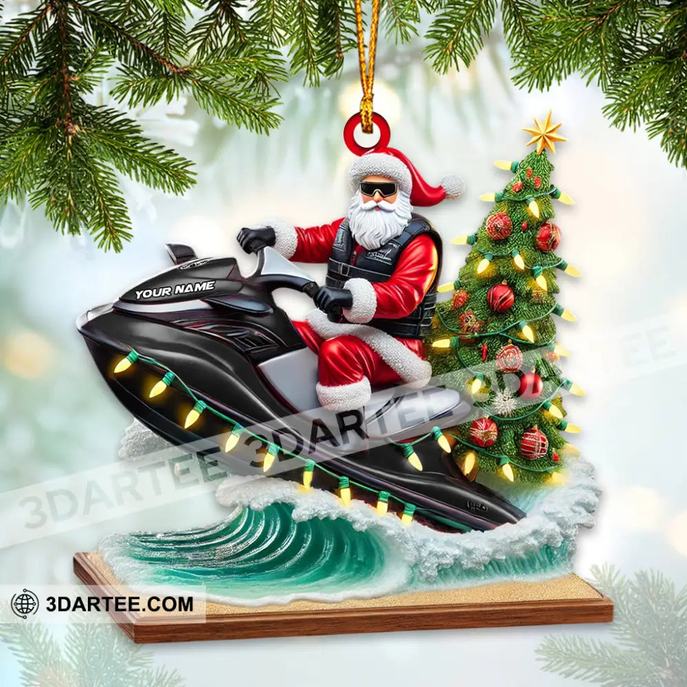 Custom Name Santa Jet Ski Ornament Christmas Gift Decoration