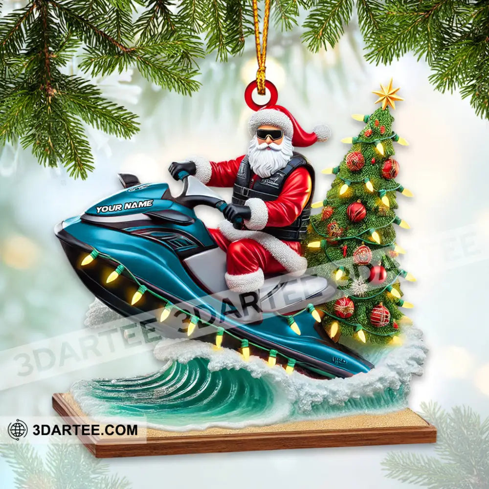 Custom Name Santa Jet Ski Ornament Christmas Gift Decoration