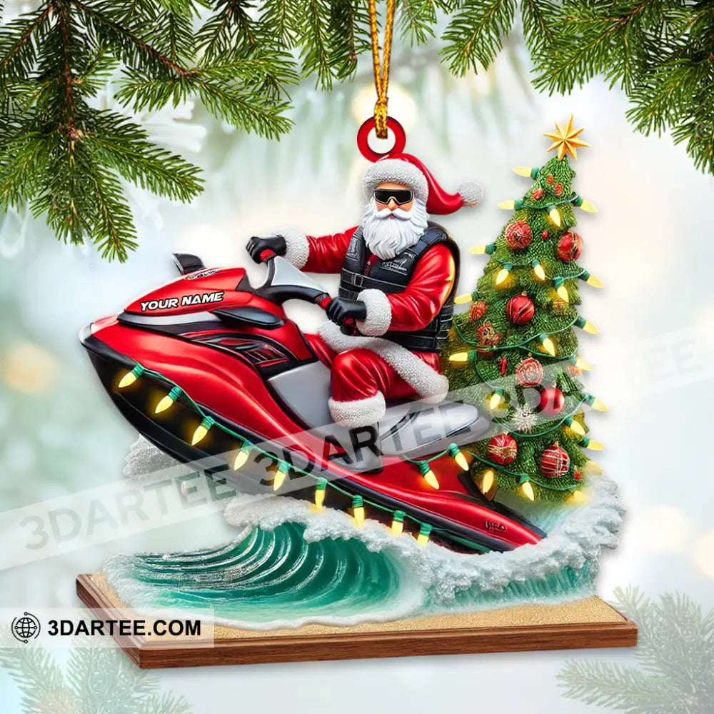 Custom Name Santa Jet Ski Ornament Christmas Gift Decoration 3.54’’ / 1