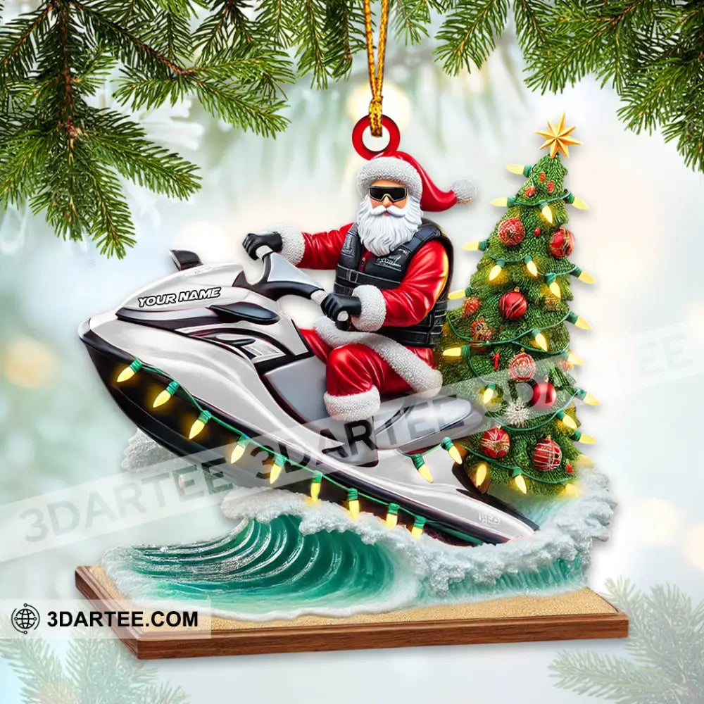 Custom Name Santa Jet Ski Ornament Christmas Gift Decoration