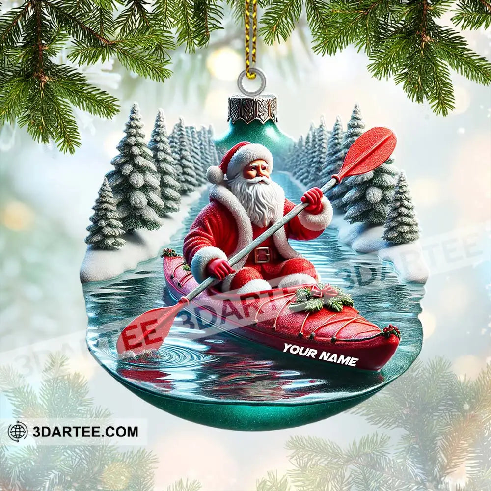 Custom Name Santa Kayaking Ornament Christmas Gift Decoration 3.54’’ / 1