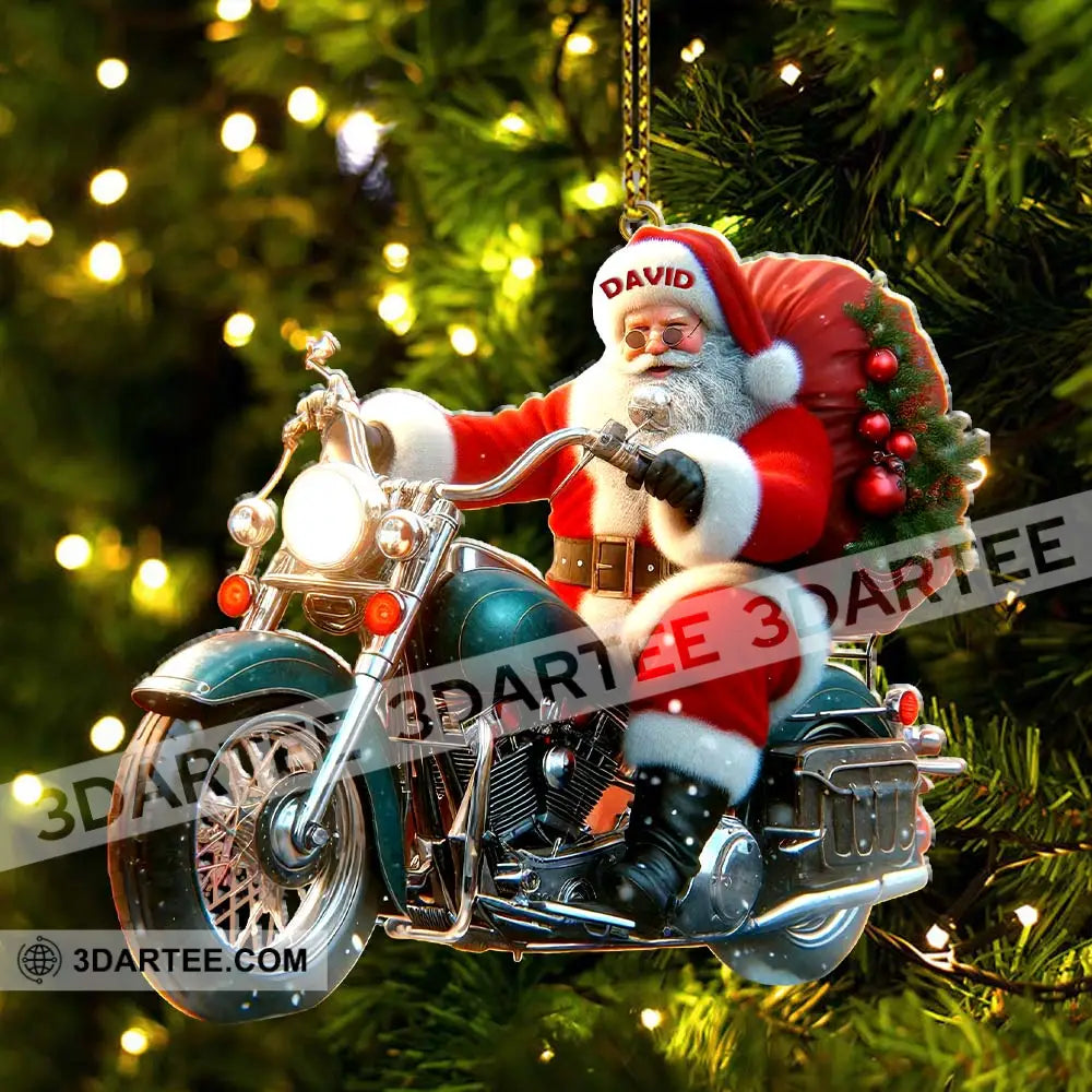 Custom Name Santa Motorbike Ornament Christmas Gift