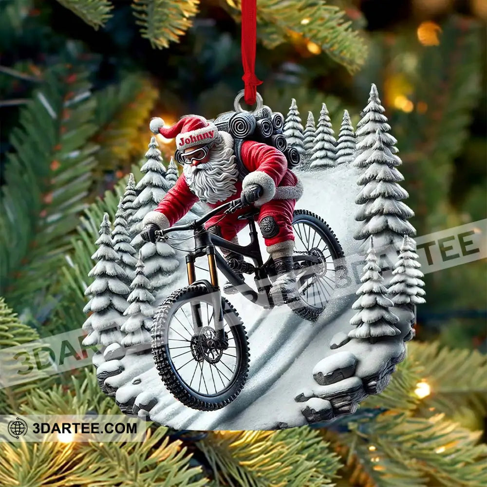 Custom Name Santa Mountain Bike Ornament Christmas Gift For Lover