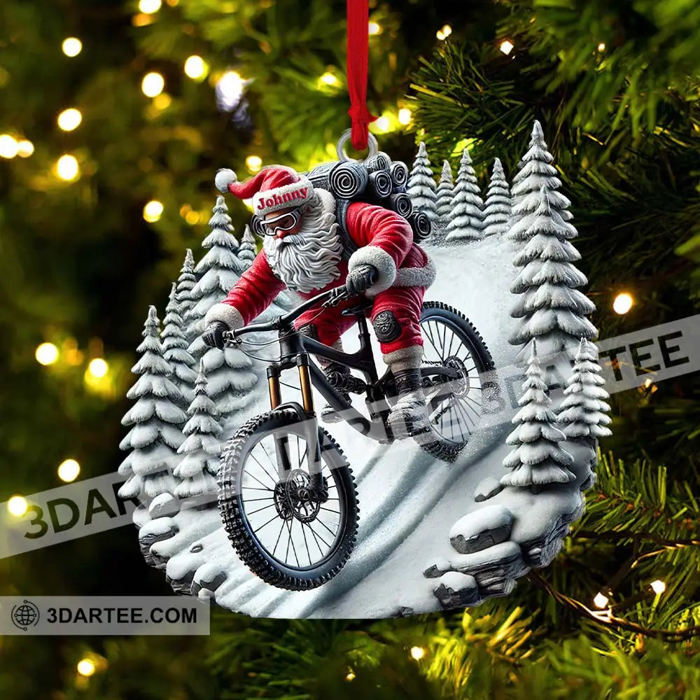 Custom Name Santa Mountain Bike Ornament Christmas Gift For Lover