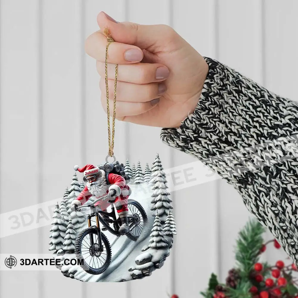 Custom Name Santa Mountain Bike Ornament Christmas Gift For Lover