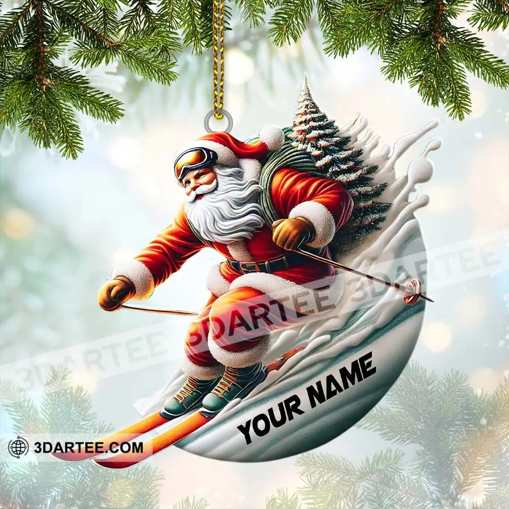 Custom Name Santa Skiing Ornament Christmas Gift Decoration 3.54’’ / 1