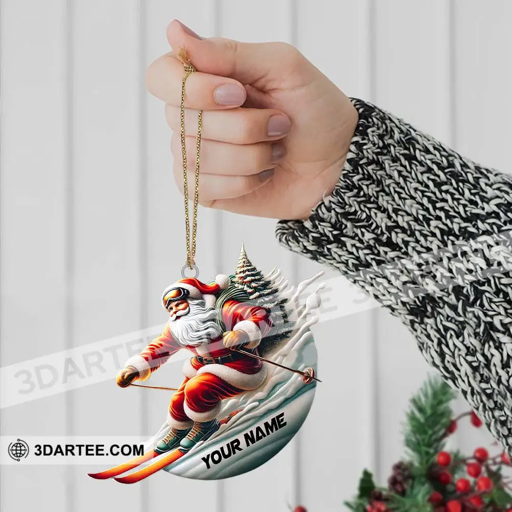 Custom Name Santa Skiing Ornament Christmas Gift Decoration