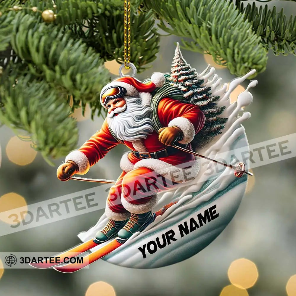 Custom Name Santa Skiing Ornament Christmas Gift Decoration