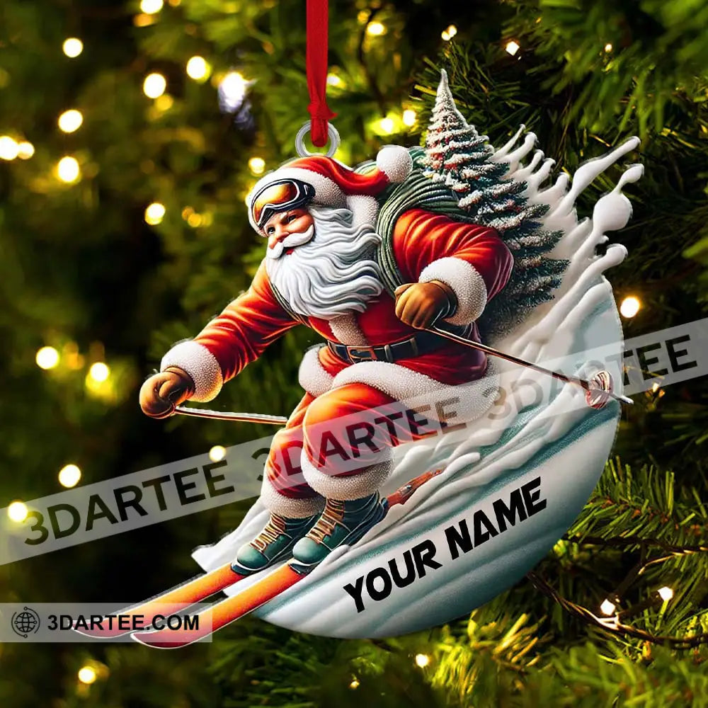 Custom Name Santa Skiing Ornament Christmas Gift Decoration