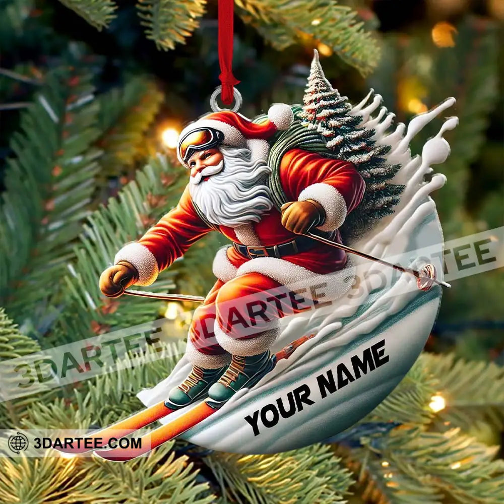 Custom Name Santa Skiing Ornament Christmas Gift Decoration