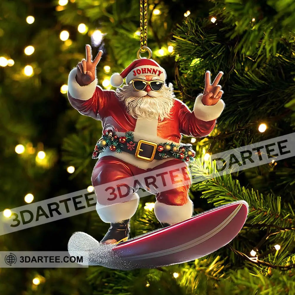 Custom Name Santa Surfing Ornament Christmas Gift