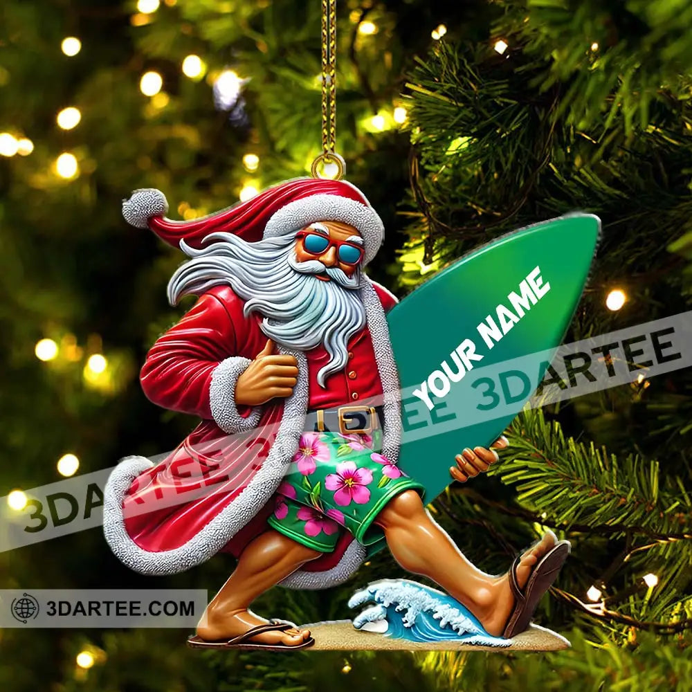 Custom Name Santa Surfing Ornament Christmas Gift