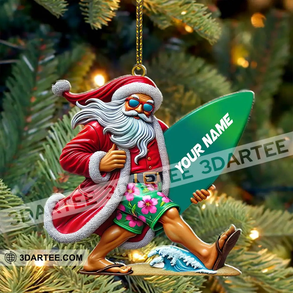 Custom Name Santa Surfing Ornament Christmas Gift