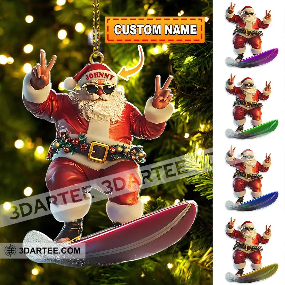 Custom Name Santa Surfing Ornament Christmas Gift