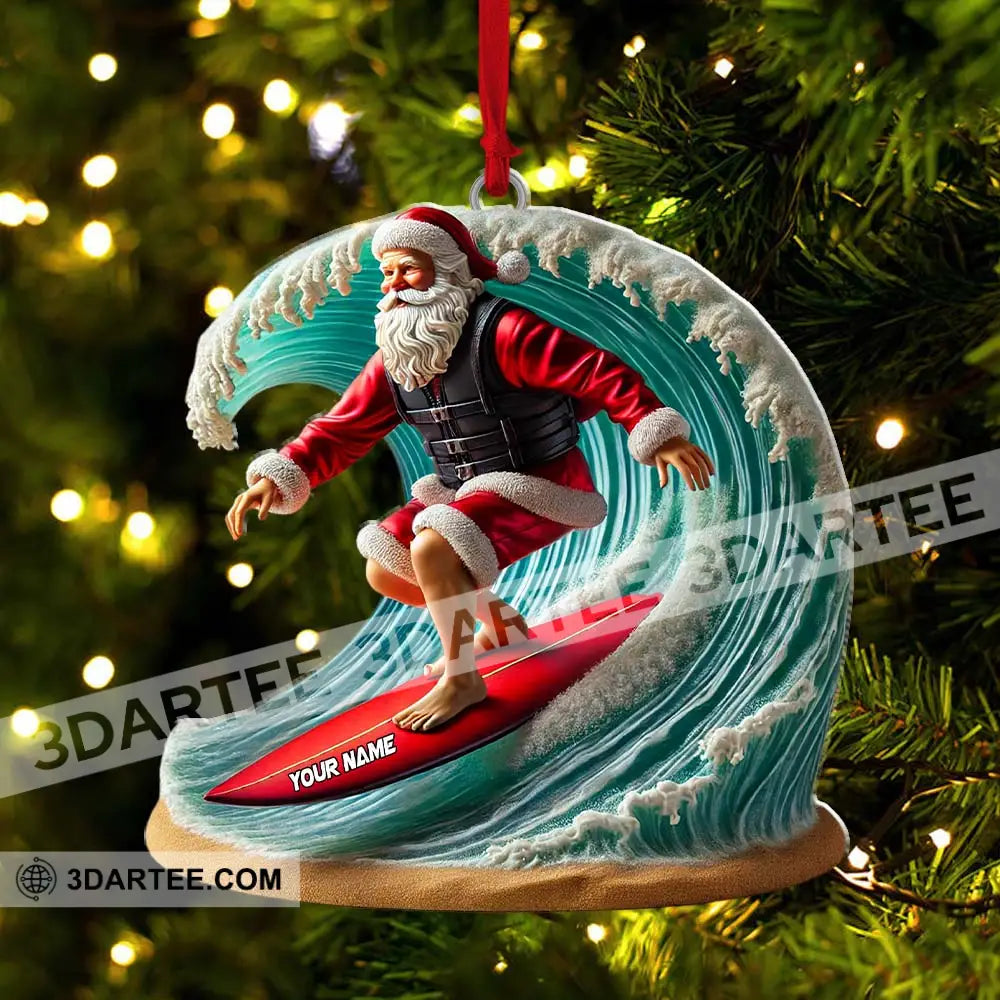 Custom Name Santa Surfing Ornament Christmas Gift Decoration 3.54’’ / 1