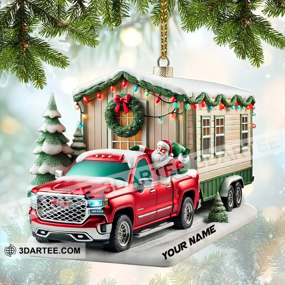 Custom Name Santa Truck House Ornament Christmas Gift Decor 3.54’’ / 1