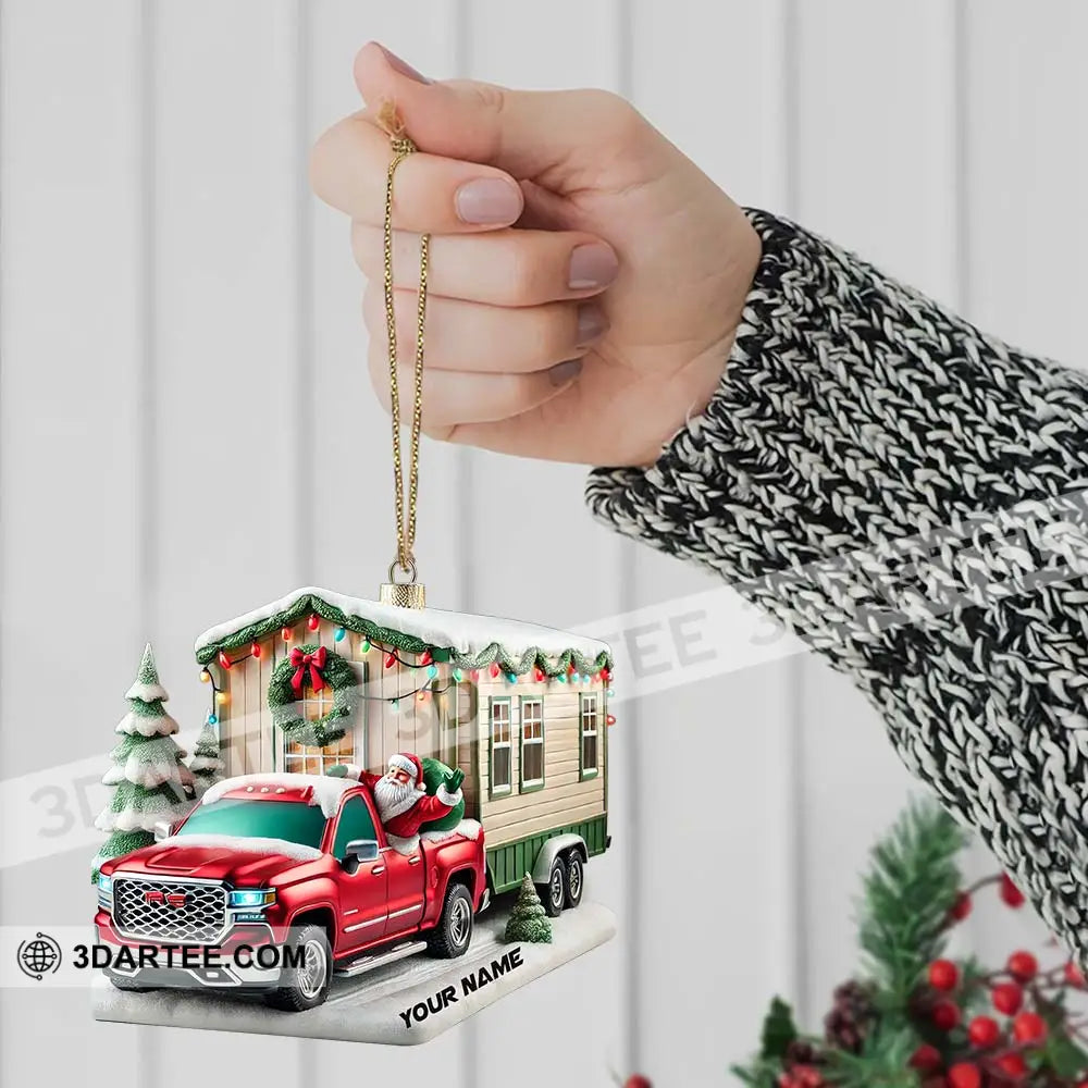 Custom Name Santa Truck House Ornament Christmas Gift Decor