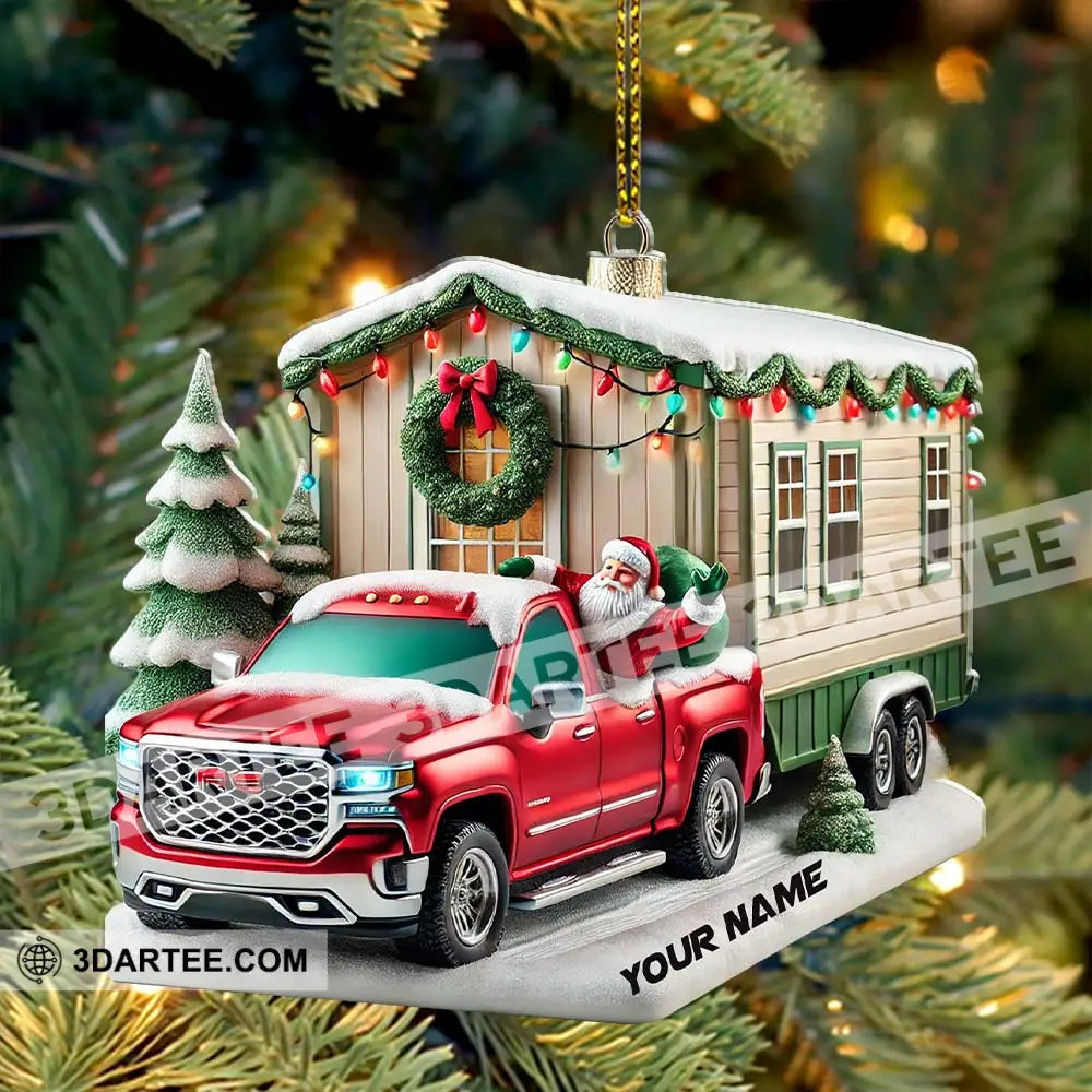 Custom Name Santa Truck House Ornament Christmas Gift Decor