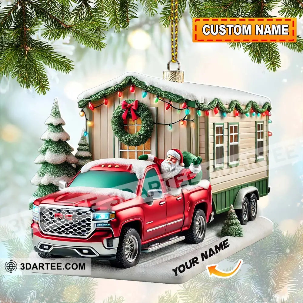 Custom Name Santa Truck House Ornament Christmas Gift Decor