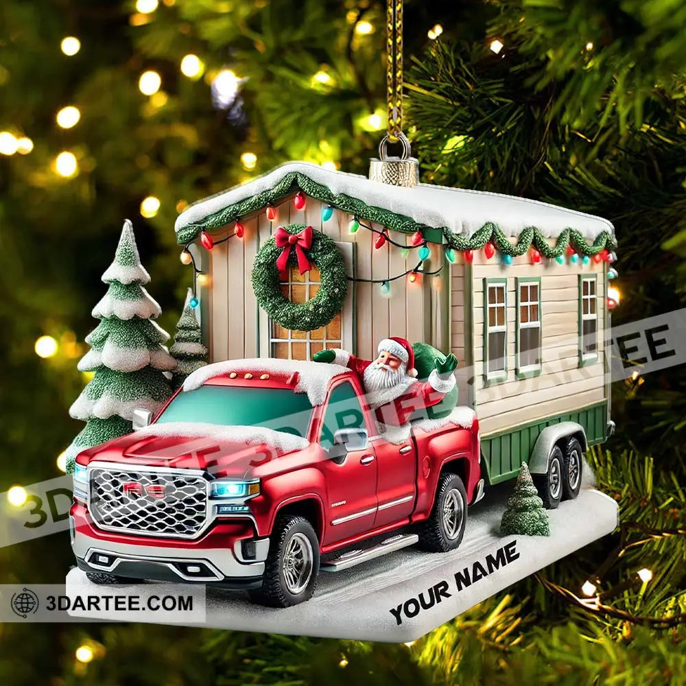 Custom Name Santa Truck House Ornament Christmas Gift Decor