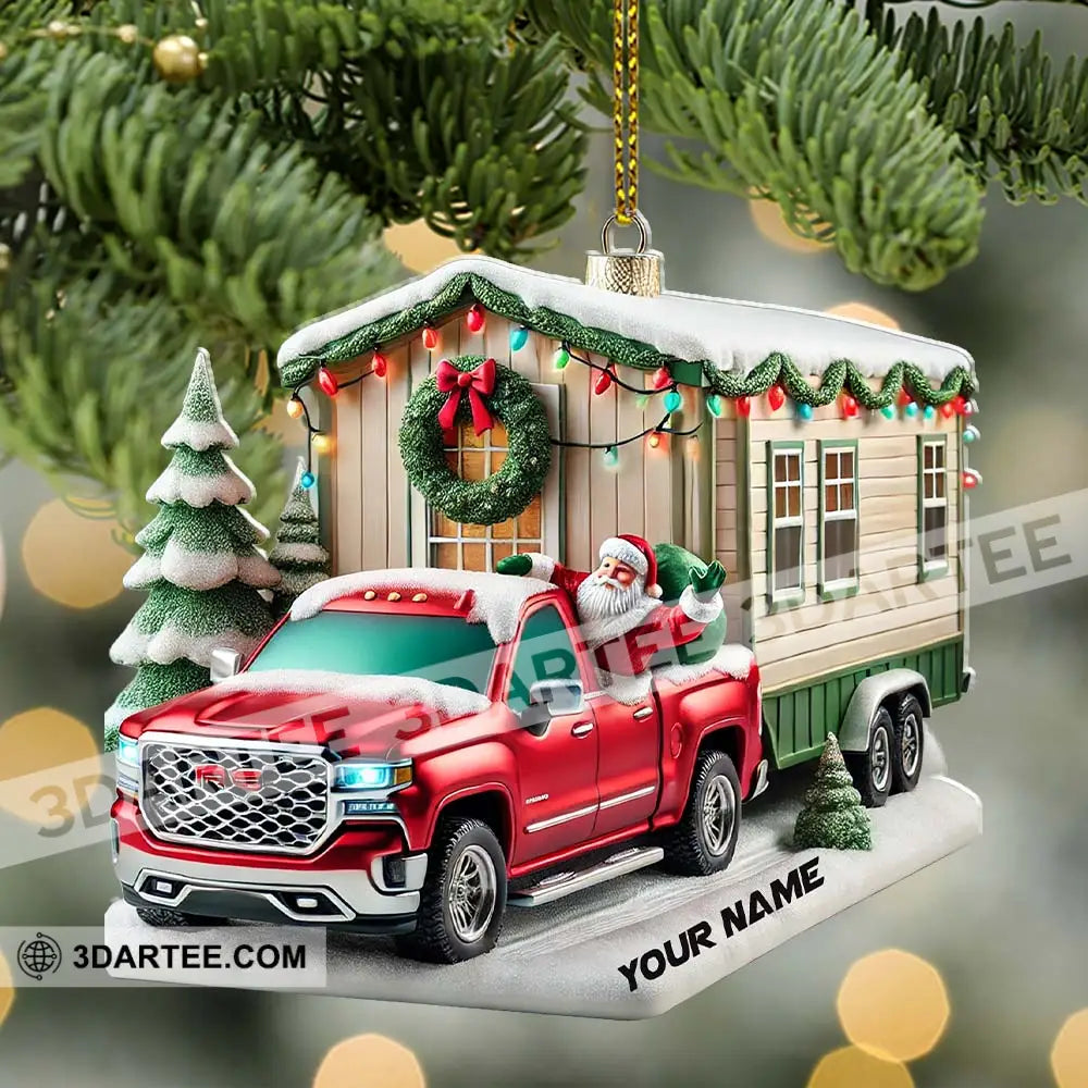 Custom Name Santa Truck House Ornament Christmas Gift Decor