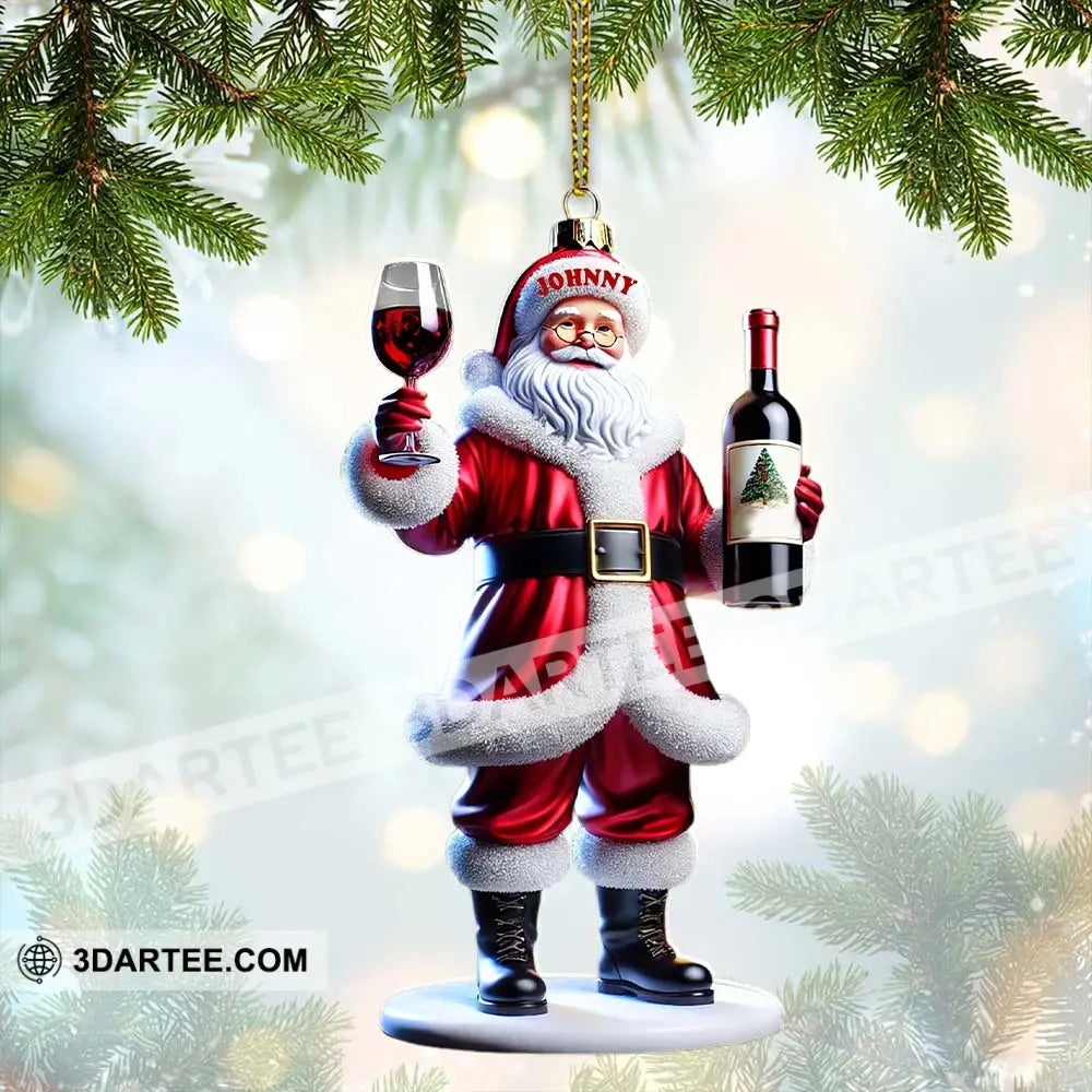 Custom Name Santa Wine Ornament Christmas Gift 3.54’’ / 1