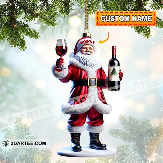 Custom Name Santa Wine Ornament Christmas Gift