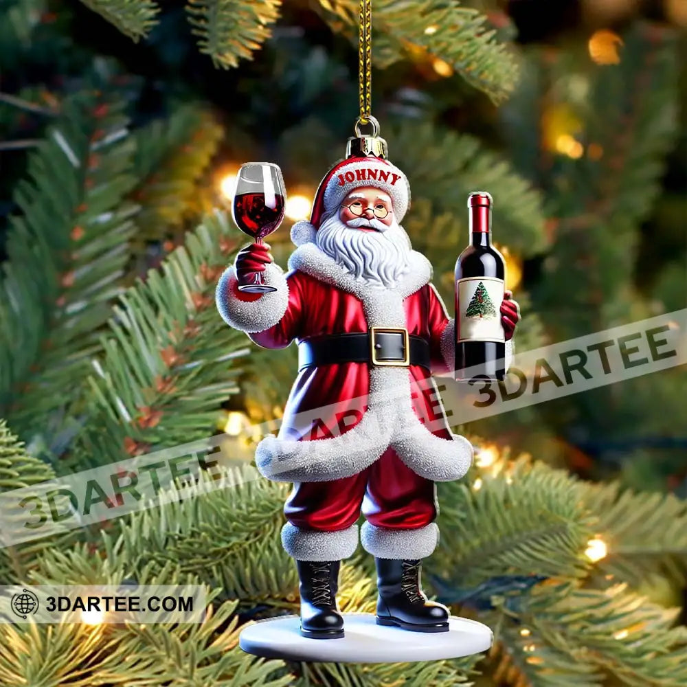 Custom Name Santa Wine Ornament Christmas Gift