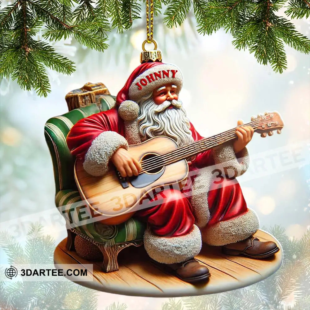 Custom Name Santa With Guitar Ornament Christmas Gift 3.54’’ / 1