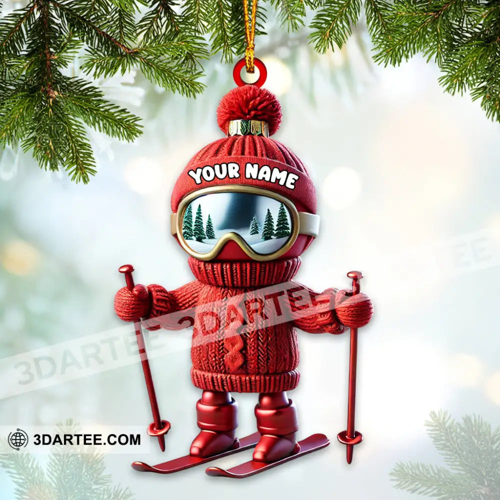 Custom Name Skiing Ornament Santa Christmas Gift Decoration 3.54’’ / 1