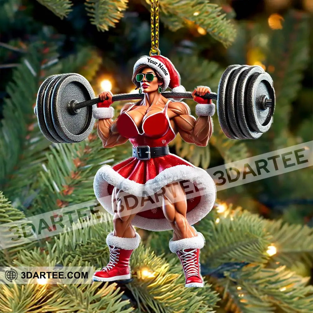 Custom Name Woman Gym Work Out Santa Ornament Christmas Gift Decor