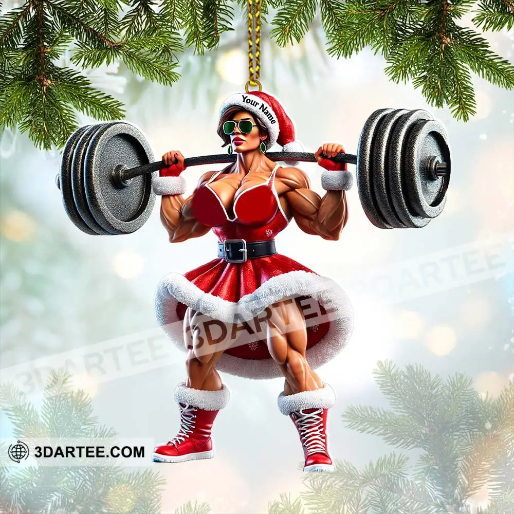 Custom Name Woman Gym Work Out Santa Ornament Christmas Gift Decor 3.54’’ / 1