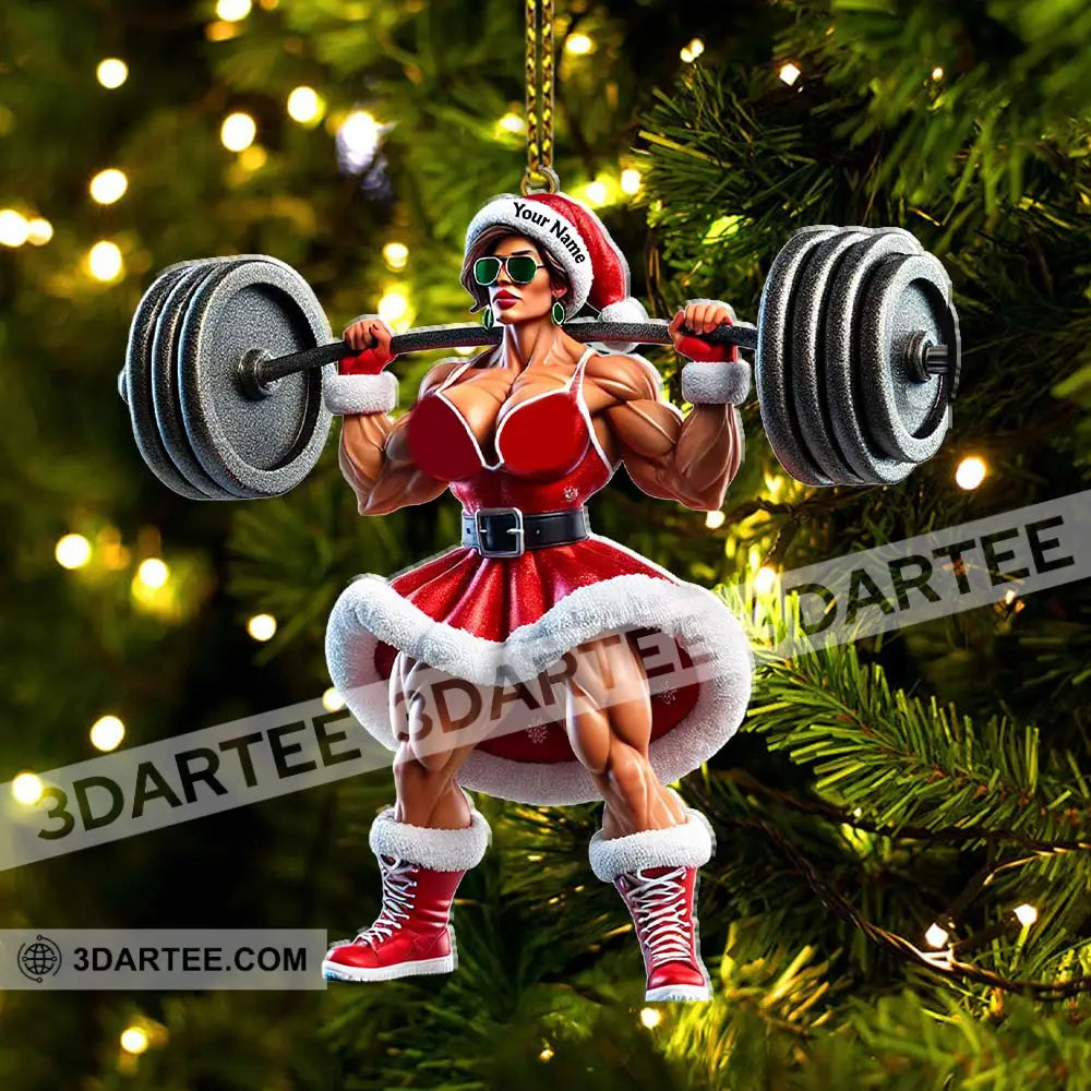 Custom Name Woman Gym Work Out Santa Ornament Christmas Gift Decor