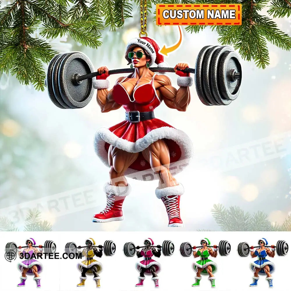 Custom Name Woman Gym Work Out Santa Ornament Christmas Gift Decor