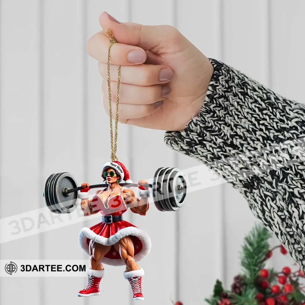 Custom Name Woman Gym Work Out Santa Ornament Christmas Gift Decor