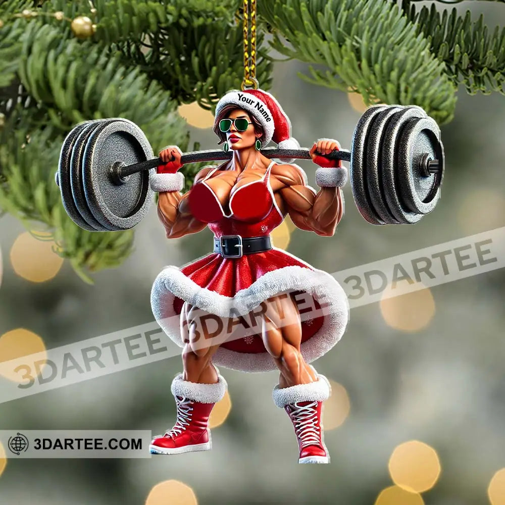 Custom Name Woman Gym Work Out Santa Ornament Christmas Gift Decor