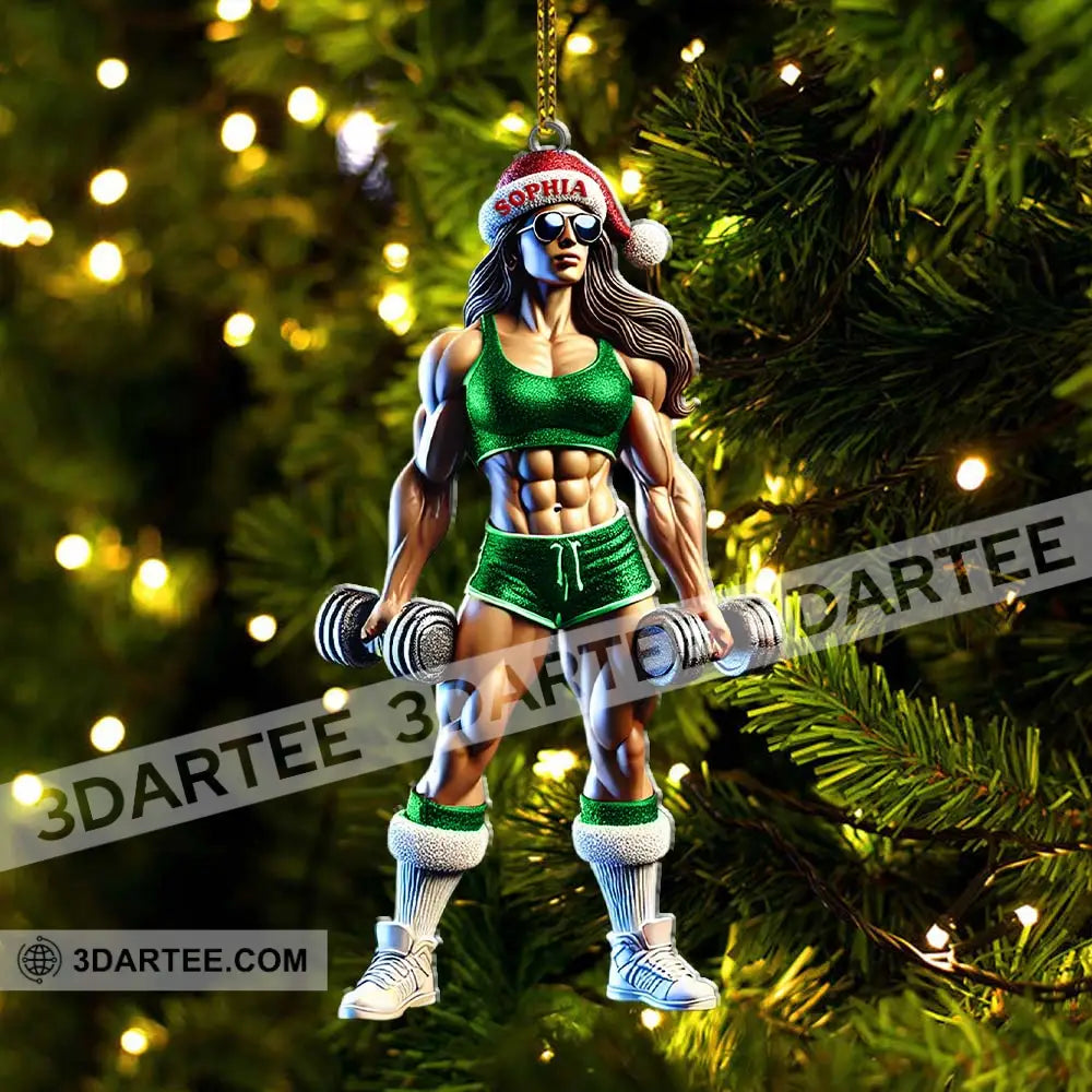 Custom Name Woman Gym Work Out Santa Ornament Gymnastics Christmas Gift