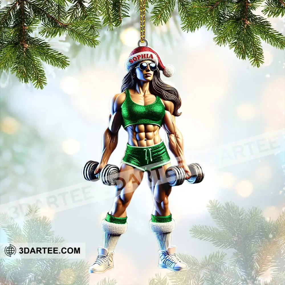 Custom Name Woman Gym Work Out Santa Ornament Gymnastics Christmas Gift 3.54’’ / 1