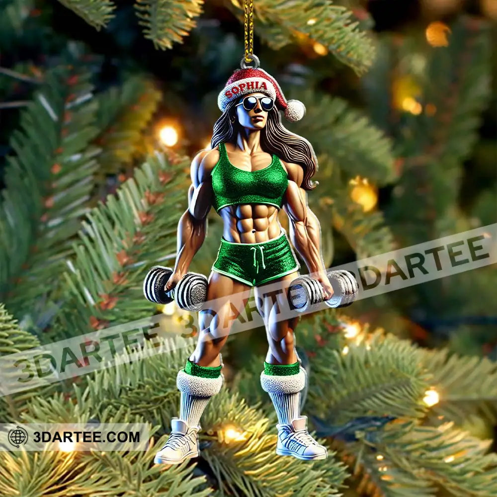 Custom Name Woman Gym Work Out Santa Ornament Gymnastics Christmas Gift