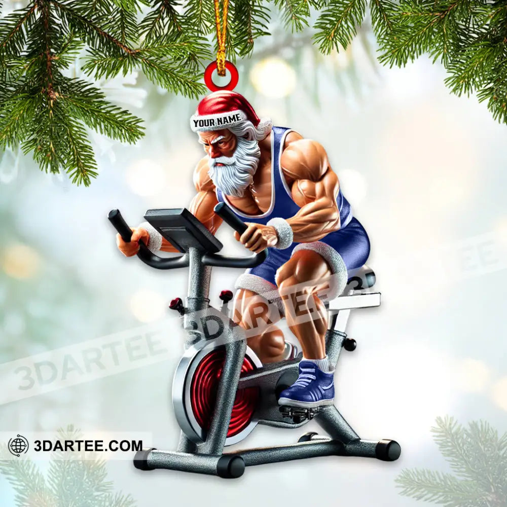 Custom Name Work Out Santa Ornament Gym Lover Christmas Gift 3.54’’ / 1