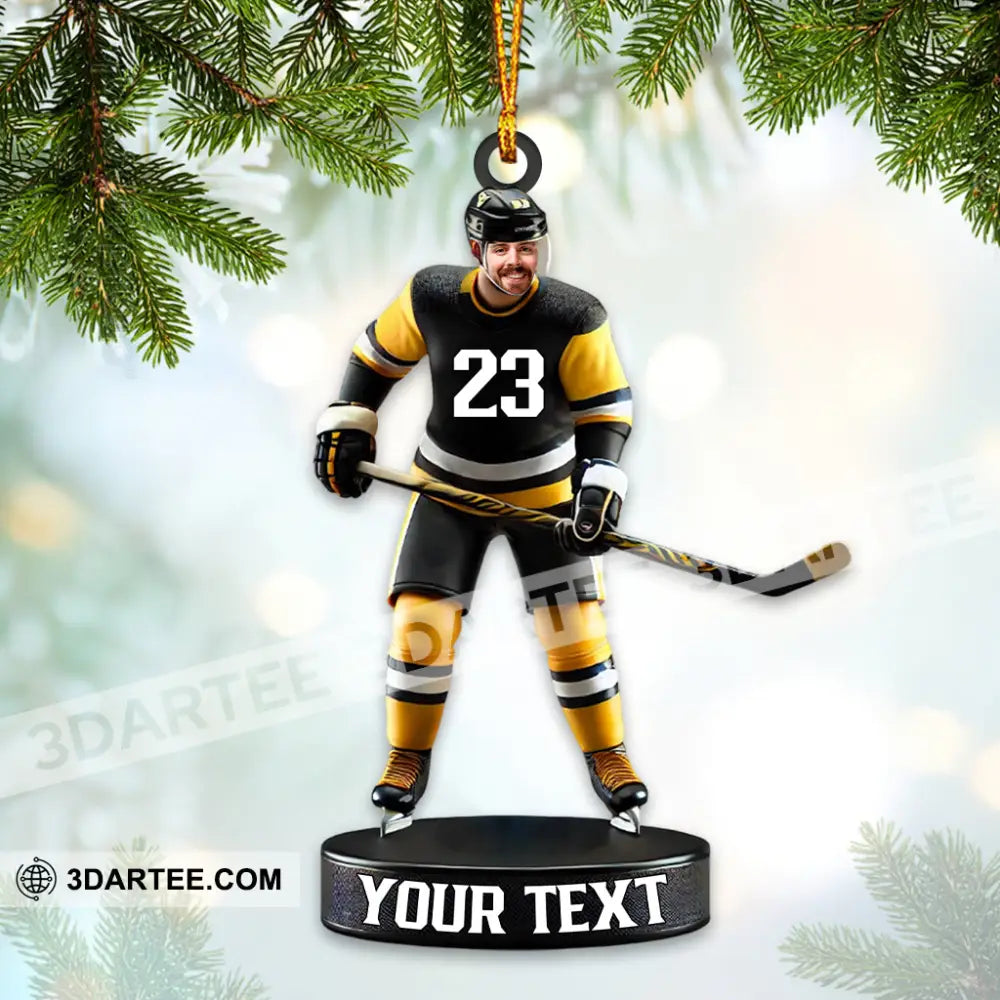 Custom Photo And Name Ice Hockey Ornament Christmas Gift Decoration 3.54’’ / 1