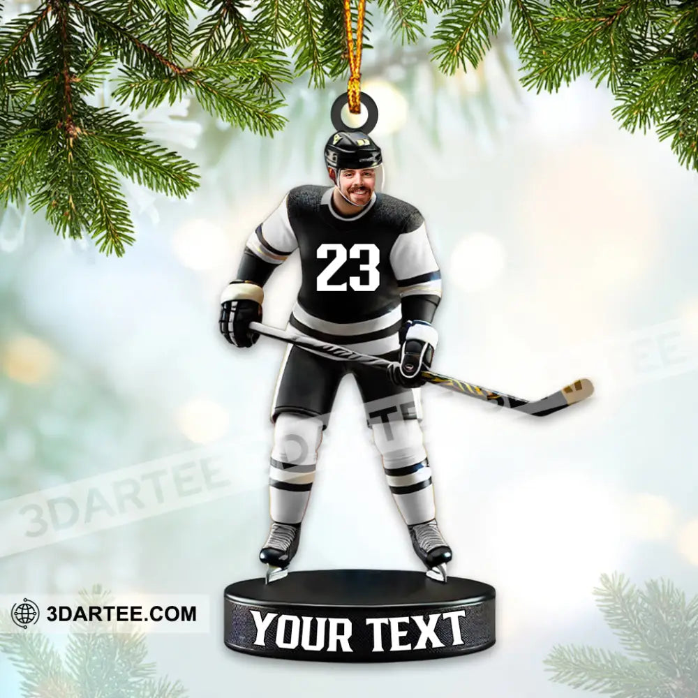 Custom Photo And Name Ice Hockey Ornament Christmas Gift Decoration