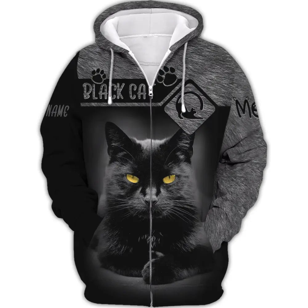 Custom Unisex Shirt Black Cat T-Shirt For Pet Lovers Zipper Hoodie / S