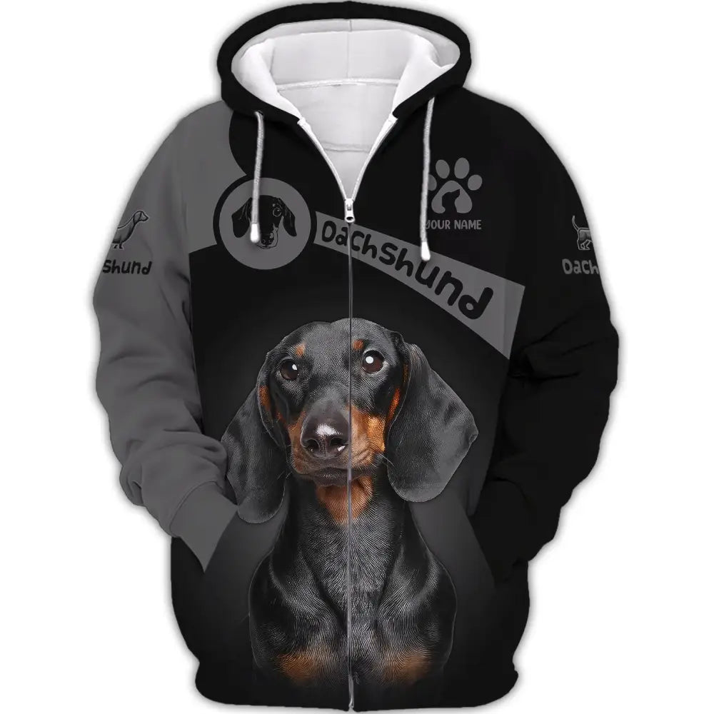 Custom Unisex Shirt Dachshund T-Shirt For Pet Lovers Zipper Hoodie / S
