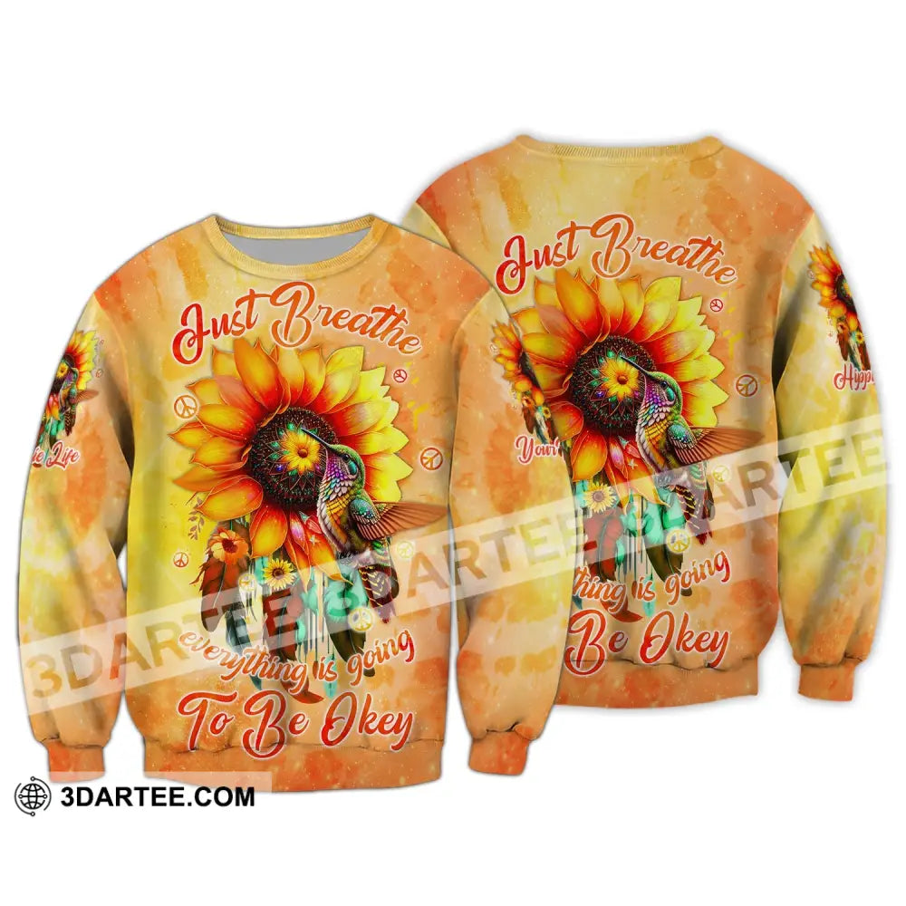 Custom Unisex Shirt Hippie Life Sunflower Hummingbird Long Sleeve / S T-Shirt