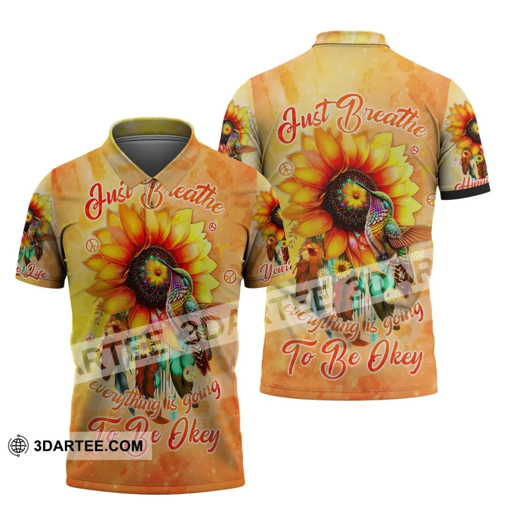 Custom Unisex Shirt Hippie Life Sunflower Hummingbird Polo / S T-Shirt