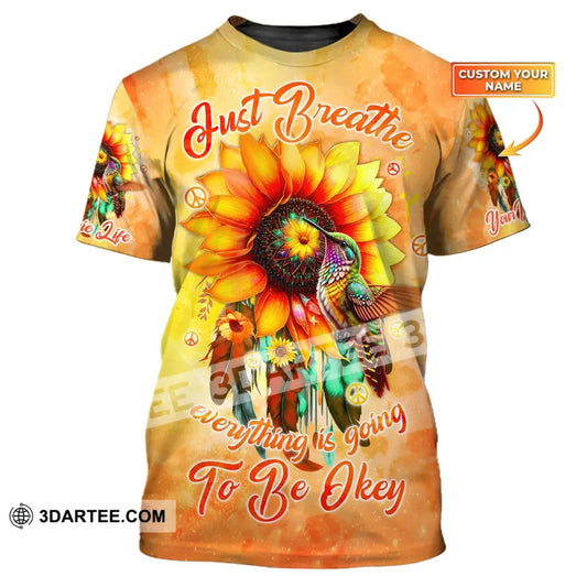 Custom Unisex Shirt Hippie Life Sunflower Hummingbird T-Shirt / S