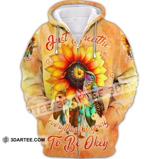 Custom Unisex Shirt Hippie Life Sunflower Hummingbird Zipper Hoodie / S T-Shirt