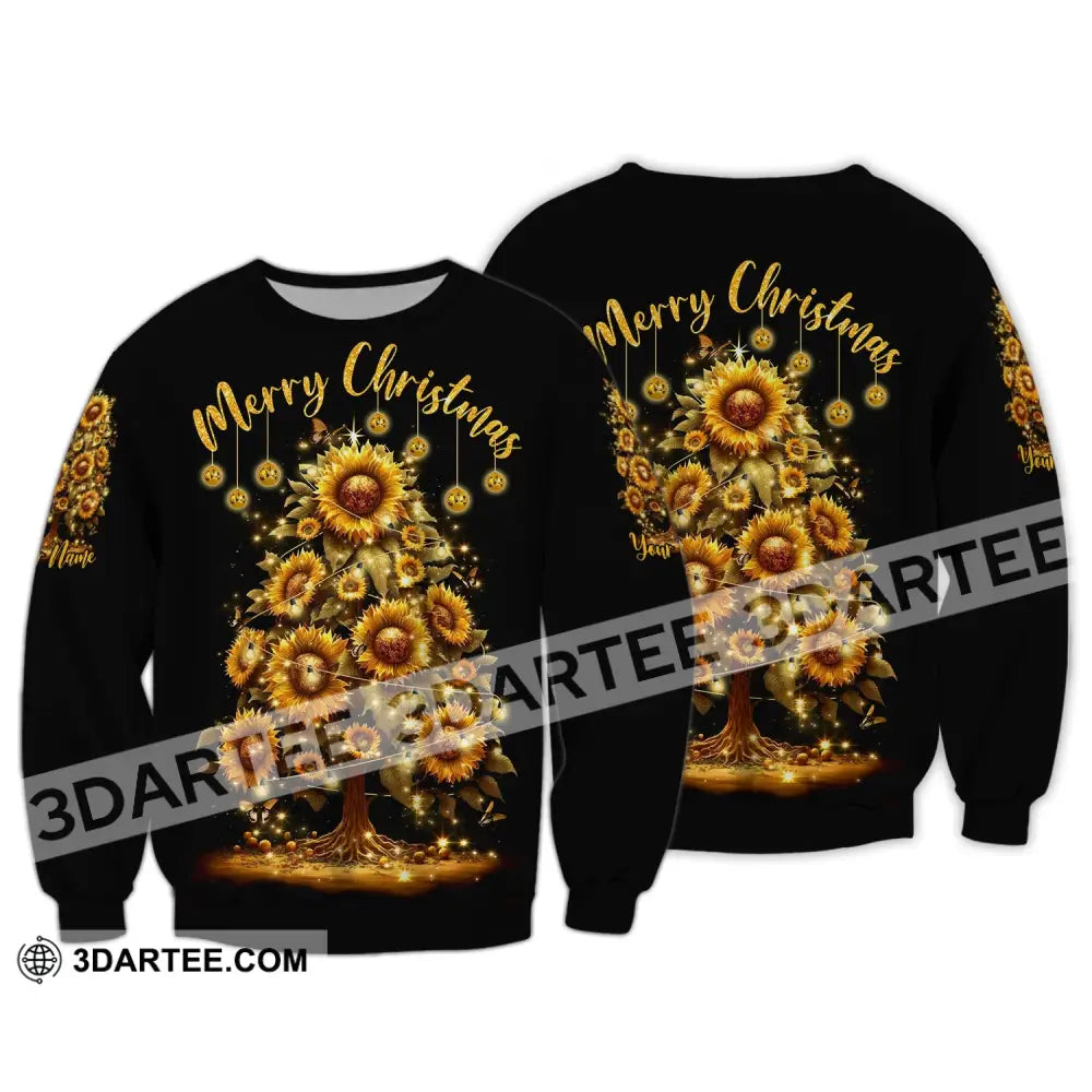 Custom Unisex Shirt Merry Christmas Tree Sunflower Hoodie For Long Sleeve / S T-Shirt