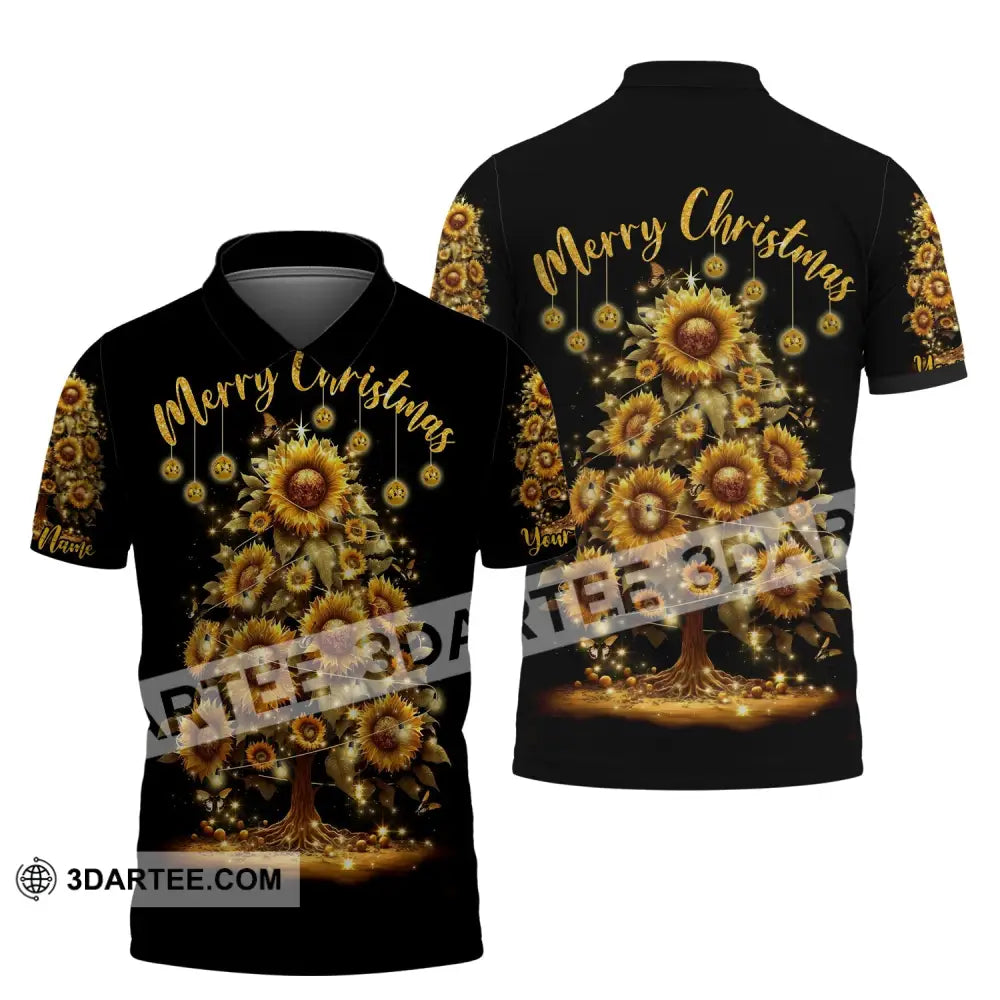 Custom Unisex Shirt Merry Christmas Tree Sunflower Hoodie For Polo / S T-Shirt